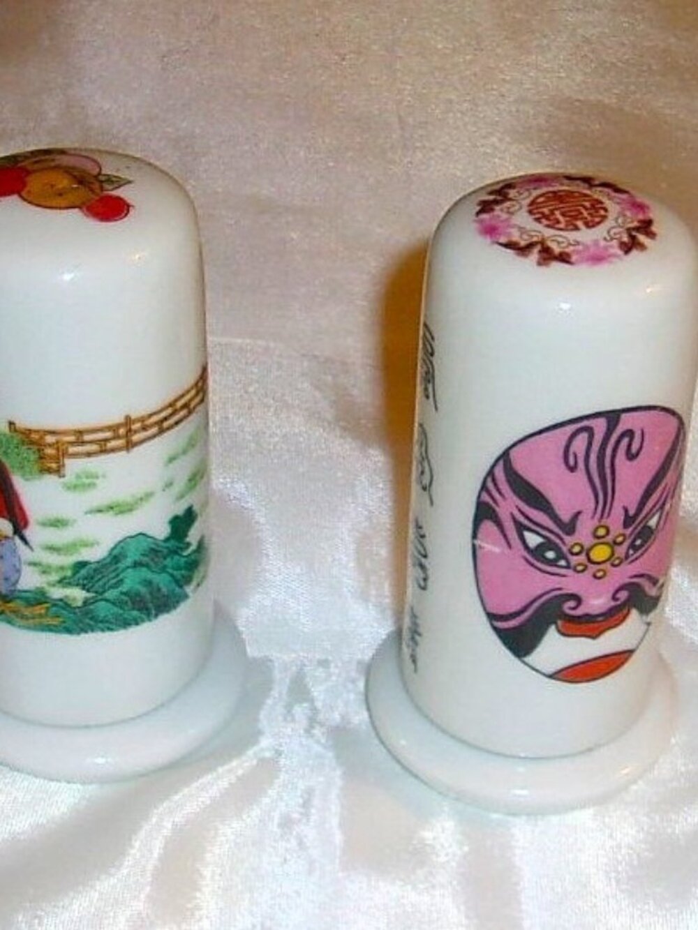 Vintage Hand-Painted Peking Opera Porcelain Toothpick Holders
